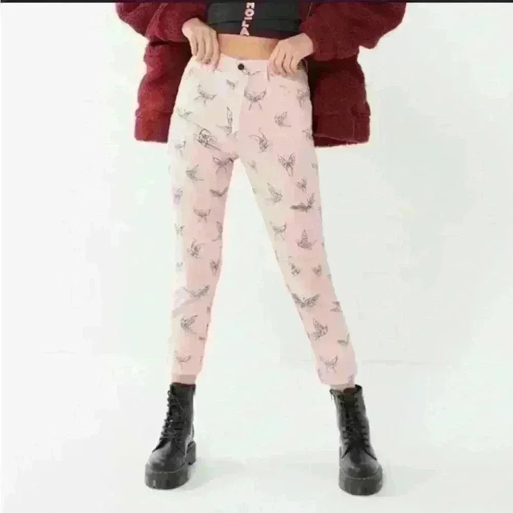 Whimsigoth High Waist Ankle Pant Pink Fairy butterfly whimsy goth punk Goth Emo - Picture 3 of 10